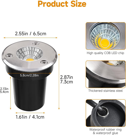Warm White Low Voltage Landscape Lights LED Well Lights 3W 12V-24V in Ground Lights IP67 Waterproof Low Voltage Landscape Lighting Floor Driveway ...
