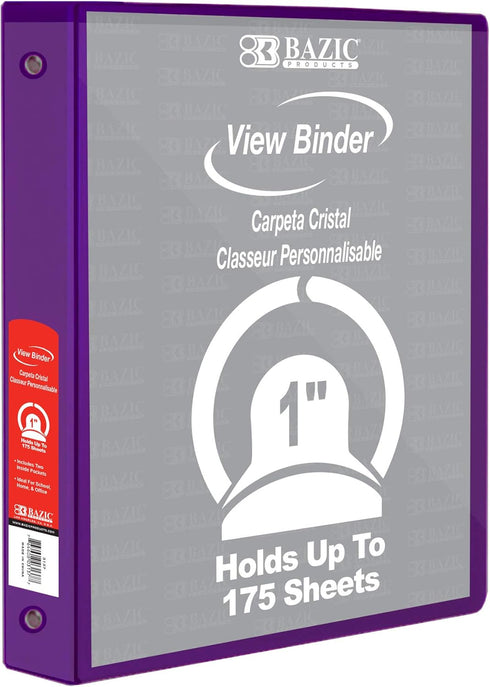BAZIC 3 Ring Binder 1" Economy View Binders Organizer - Purple, Round Ring, Hold 175 Sheets Paper, for School Office Home, 1-Count...