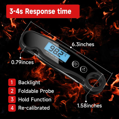 Digital Meat Thermometer, Fast Instant Read Food Thermometer for Grill and Cooking, Best Waterproof Ultra Fast Thermometer with Backlight & Calibr...