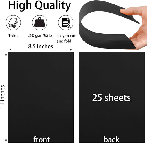 25 Sheets Black Cardstock Paper 8.5'' x 11'', 250gsm/92lb Thick Paper for Scrapbook, Invitations, Printing and DIY Cards...