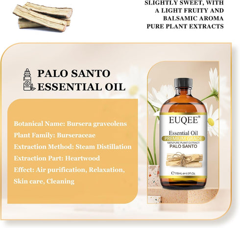 Palo Santo Essential Oil 118mL Pure Palo Santo Oil Premium Essential Oil with Glass Dropper for Diffuser, Soap Candle Making - 4Fl. Oz...