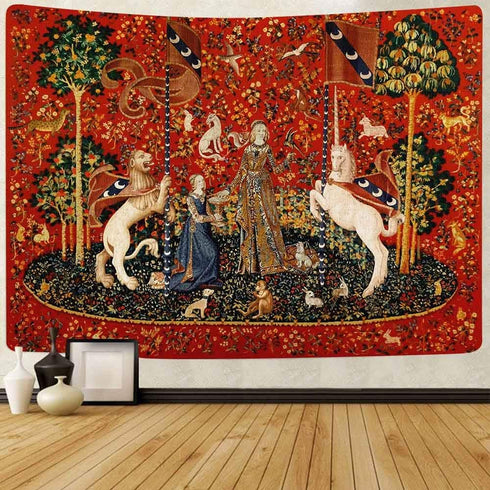 Medieval Lady & Unicorn Tapestry for Bedroom, Living Room, Apartment & Dorm Decor - 80x60 Inches...
