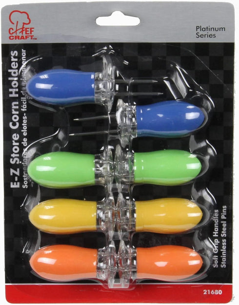 Chef Craft Classic EZ Store Jumbo Corn Holders, 8 piece set, Yellow/Green/Blue/Orange...