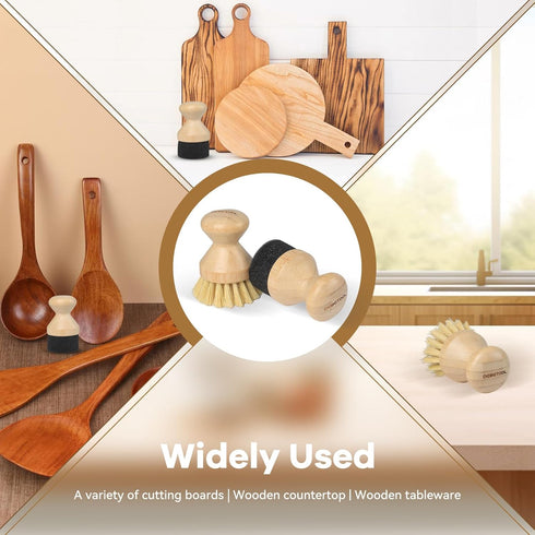 Cutting Board Oil Wax Applicator and Scrub Brush Set- Natural Bamboo with Sisal Fiber and Sponge for Food Grade Mineral Oil Board?Wooden Worktops,...