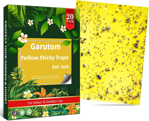 20-Pack Dual-Sided Yellow Sticky Traps for Flying Plant Insect Such as Fungus Gnats, Whiteflies, Aphids, Leafminers, etc (6x8 Inches, Included 20p...