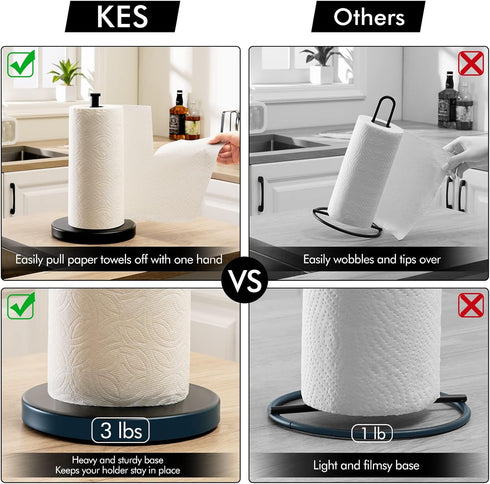 KES Matte Black Paper Towel Holder Countertop, Kitchen Paper Roll Holder Stand with Weighted Base Heavy for Standard or Gaint Rolls SUS304 Stainle...