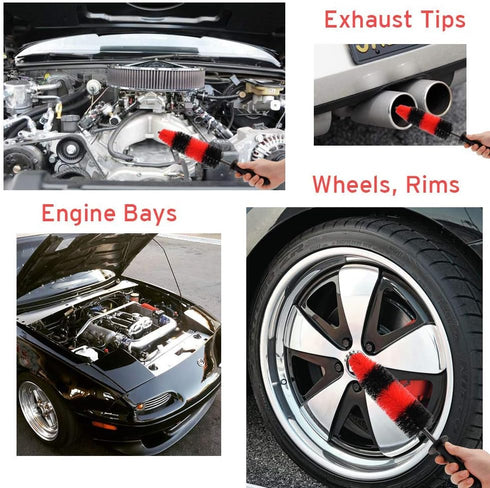 Wheel Rim Brush, Soft Bristle Long Master Car Wheel Brush Rim Tire Detailing Brush Car Washing Brush for Wheels Rims Exhaust Tips Vehicle Engine M...