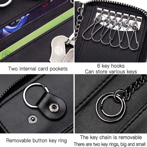 Car key Case Leather Pocket Key Organizer Case Smart Key Chain Remote Key Metal Hook Key Ring Zip Wallet Card Holder...