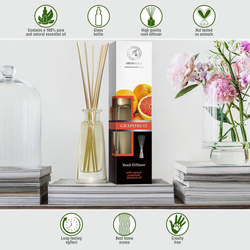 Reed Diffuser Grapefruit 3.4 Fl Oz - Room Diffuser with Grapefruit Essential Oil - Home Fragrance - Aromatherapy Air Freshener - Oil Diffuser - Sc...