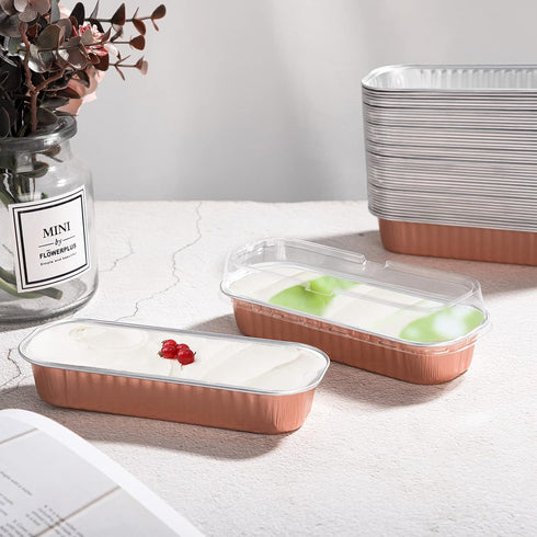 EUSOAR Disposable Aluminum Ramekins, 25pcs 6.8oz 6.5"x2.5"x1.2" Foil Baking Cups Pan with Lids?Rectangle Cupcake Containers Wrappers, Dessert Chee...
