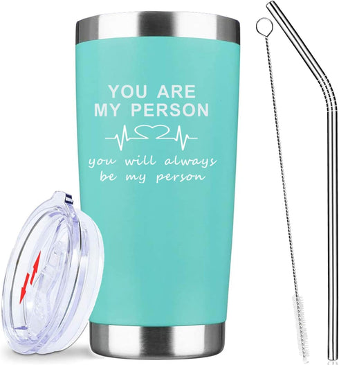 ATHAND You Are My Person,Greys Anatomy Merch,20 Oz Insulated Stainless Steel Iced Coffee Tumbler With Lid Straw And Brush,Funny Travel Coffee Mug ...