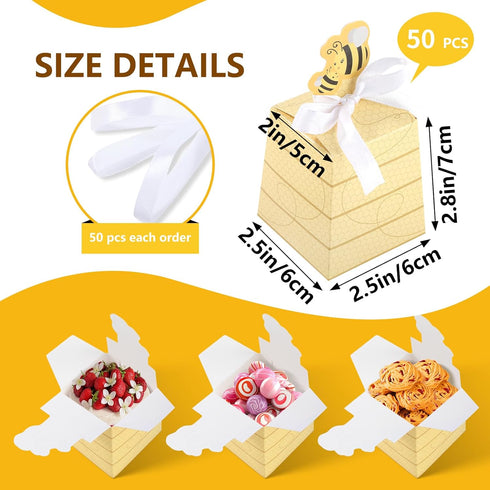 Cyblinia 50 Pack Bee Party Favor Boxes Treat Boxes Paper Beehive Gift Box for Birthday Party Supplies...