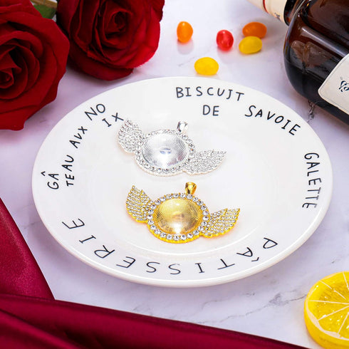 30 Pieces Rhinestone Wing Bezel Pendant Trays Set, 15 Rhinestone Blank Pendant Trays and 15 Clear Glass Cabochons for DIY Craft Jewelry Making...