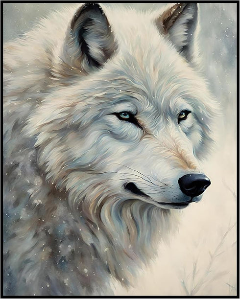 Posterizer 1 pcs-white arctic wolf in snowy nature-oil painting style -3-Art for Animal Lovers-Landscape & Nature Art-Decor for Home & Office- unf...
