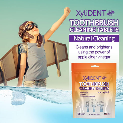 XyliDENT Toothbrush Cleaning Tablets, Dental Cleaner for Manual Toothbrushes and Electric Toothbrush Heads, Natural Formula Deep Cleans and Bright...