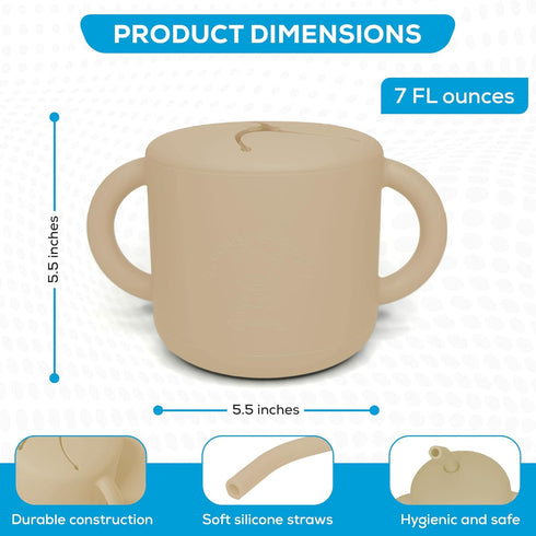 2 in 1 Silicone Food Storage and Drink Containers for Babies and Toddlers, BPA-Free (Tan)...