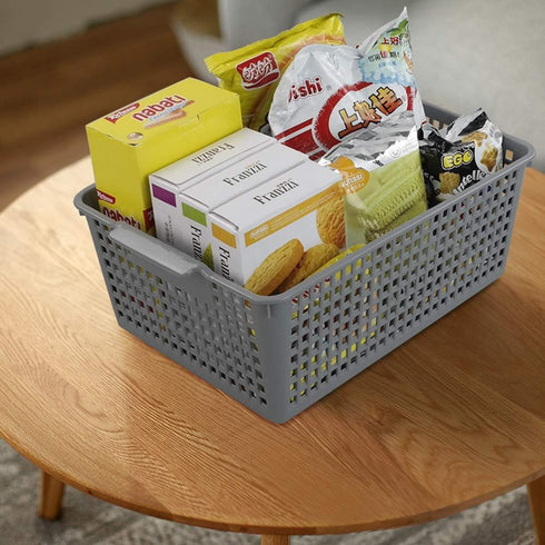 Gloreen 3 Pack Large Plastic Storage Baskets, Multipurpose Storage Basket for Organizer, Grey...