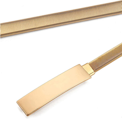 Women Skinny Metal Waist Belt Elastic Chain Belt Thin Waistband for Dress, Gold...