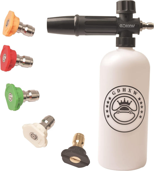 GDHXW Foam Cannon Light Duty 1/4 Inch Quick Connector 1 Liter with 5 Pressure Washer Nozzle black white...