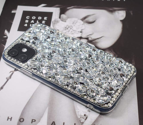 Compatible with iPhone 11 Bling Glitter Case,Luxury Shiny Diamond Crystal Rhinestone Sparkly Jewelled Gemstone 3D Handmade Clear Cover Case for iP...