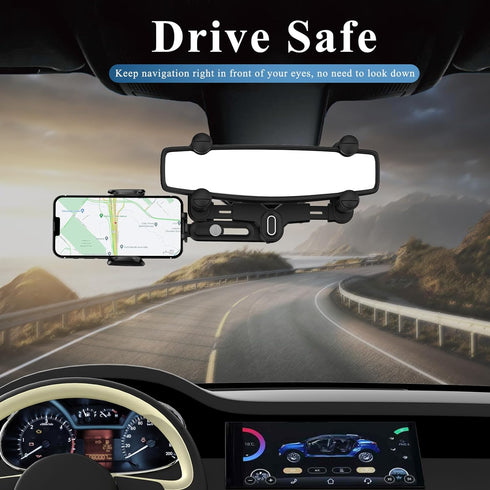 Phone Mount for Car, Rear View Mirror Phone Holder, Rotatable and Retractable Phone Holder for Car Compatible with iPhone Samsung All 4-7 Inch Cel...