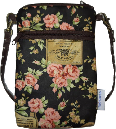 Tainada Women Crossbody Shoulder Travel Zippered Wallet Purse Clutch Phone Bag w/Detachable Strap (Floral Pattern Black)...