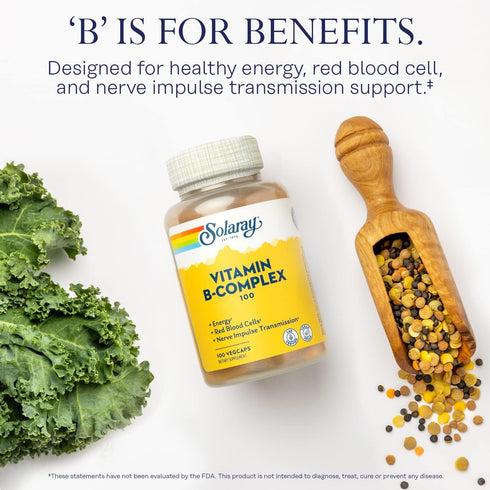 SOLARAY Vitamin B-Complex 100 mg, Healthy Energy, Blood Cell Formation & Nerve Impulse Transmission Support, 100 VegCaps (100 Count)...