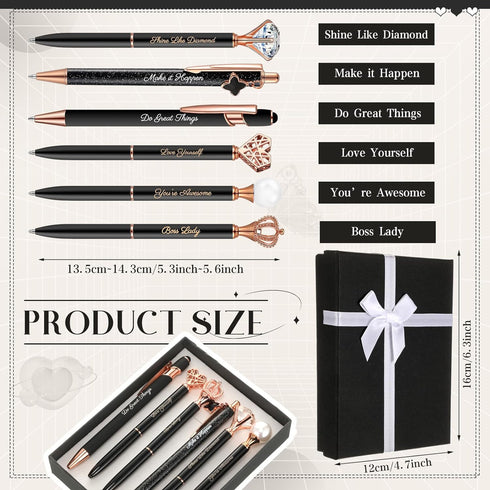 6 Pcs Fancy Pens for Women Crystal Diamond Pen for Journaling Pretty Glitter Ballpoint Pens with Box Inspirational Gifts for Women Girls College S...