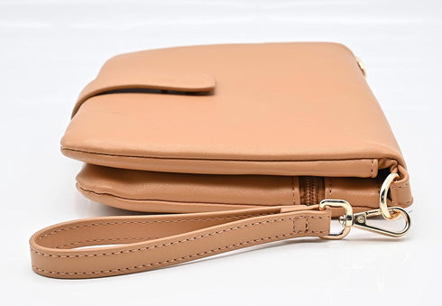 Diaper Clutch Bag/Tan Vegan Leather/ 9in x 7in x 1in/ Minimalist Travel Diaper Bag/Mini Diaper Bag/Wipe Dispenser Pouch/Secure Inner Zipper Pouch...