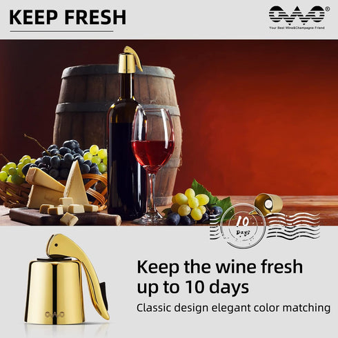OWO Wine Bottle Stopper Wine Saver with Silicone Stainless Steel Decorative Wine Preserver Wine Toppers Stopper Reusable Wine Corks Keeps Wine Fre...