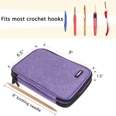 Damero Crochet Hook Case, Travel Storage Bag for Swing Crochet Hooks, Lighted Hooks, Needles(Up to 8'') and Accessories, Large, Purple (No Accesso...