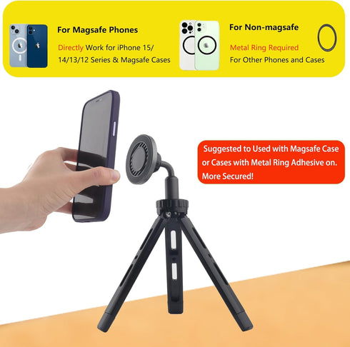 Magnetic Phone Tripod Mount Adapter for MagSafe Cases for iPhone 12 13 14 15 Plus Pro Max Mini Series, Phone Holder for Ring Light, Selfie Sticks....