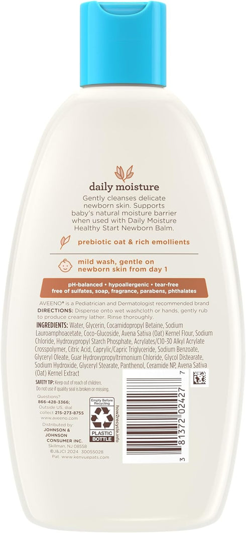 Aveeno Baby Healthy Start Nourishing Newborn Wash, Hypoallergenic Baby Body Wash with Prebiotic Oat Gently Cleanses Delicate Newborn Skin, Fragran...
