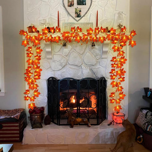 4 Pack Fall Decor Fall Garland with Lights Fall Decorations for Home, Total 40Ft 80LED Enlarged Maples Leaves Fall Lights Battery Operated Autumu ...