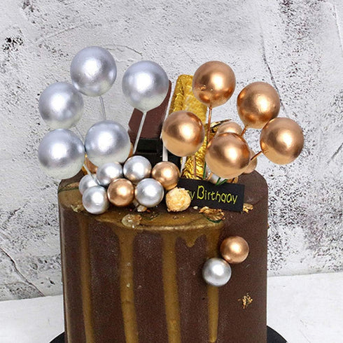 16pcs Ball Shaped Cake Topper Cake Picks Pearl Ball DIY Cake Insert Topper Cup Cake Topper Set Toothpick for Party Birthday Cake Baby Shower Weddi...