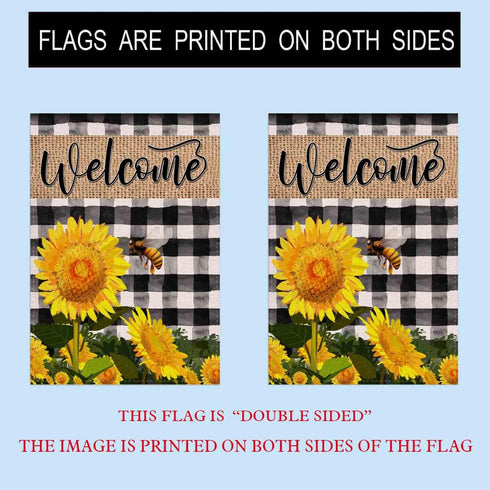 Welcome Spring Bee Garden Flag White and Black Sunflower Garden Flag Burlap Vertical Double Sided Farmhouse Party Yard Outdoor Decoration 12.5 x 1...