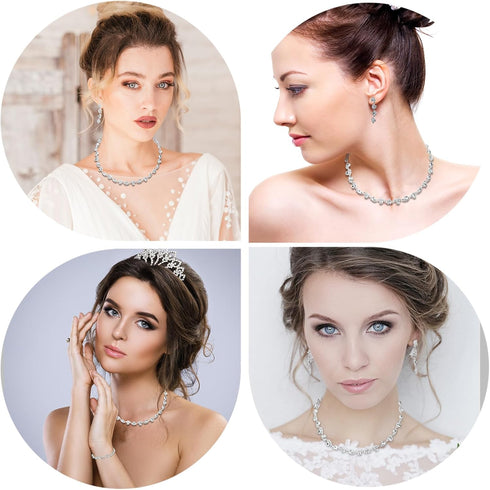 3 Pcs Wedding Jewelry Sets for Brides Rhinestone Wedding Necklace Bracelet Dangle Earrings Bling Silver Crystal Jewelry for Women Rhinestone Prom ...