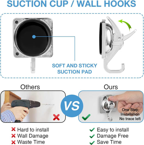 Heavy Duty Vacuum Suction Cup Hooks, Silver Plated Polished Super Suction for Kitchen Bathroom, 1 Pack...
