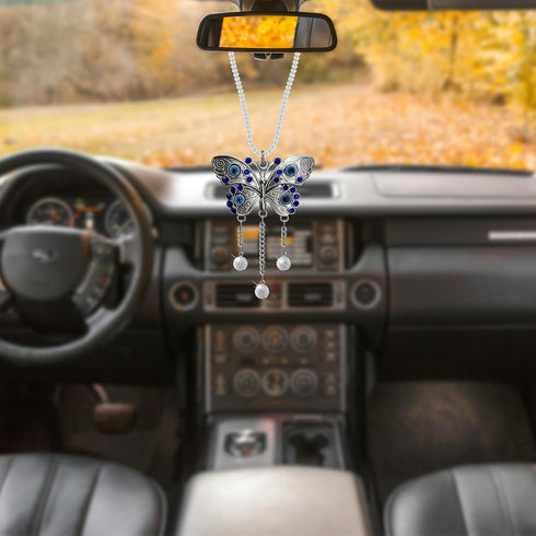 Bling Car Hanging Ornament Butterfly Charm,Car Mirror Decor Hanging,Car Mirror Charm,Car Mirror Hanging Accessories(A)...