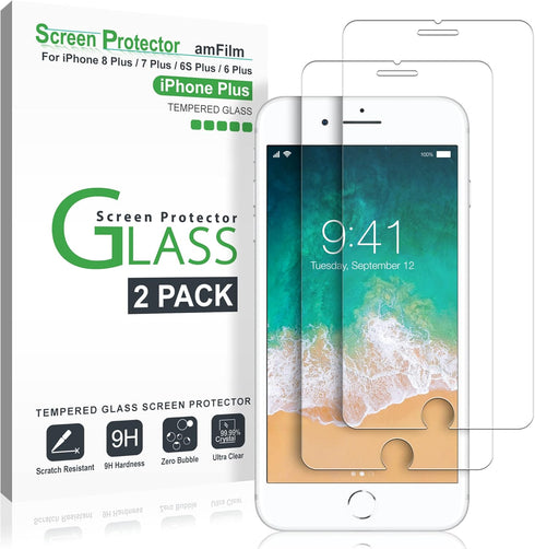 amFilm Screen Protector for Apple iPhone 8 Plus, 7 Plus, 6S Plus, 6 Plus, Tempered Glass, 2 Pack......
