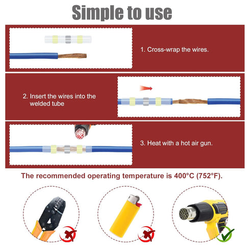 300pcs Solder Stick Seal Wire Connectors, 4 Sizes Butt Connectors Kit Solderstick Waterproof Electrical Wire Terminals Sleeves Heat Shrink Insulat...