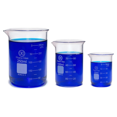 Glass Beakers Set, 50ml 100ml 250ml Lab Glassware Beaker with Double Scale, Low Form 3.3 Boro Science Chemistry Measuring Beakers (3pcs)...