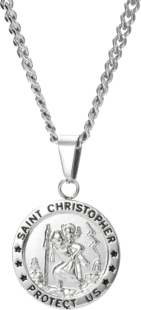 ORAZIO SAINT CHRISTOPHER Necklace 3.5mm Stainless Steel Penant Necklace Curb Link Chain 22-24 Inches...