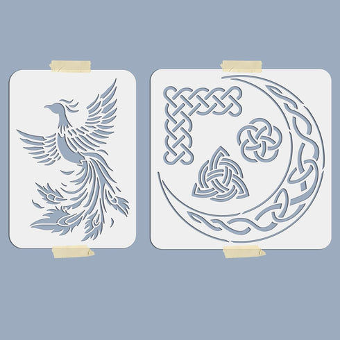 Phoenix Stencils Firebird Drawing Template Moon Trinity Knot Painting Stencils Reusable 8.3x11.7/11.8×11.8inch T-shirt or Bags Craft Wall Floor De...