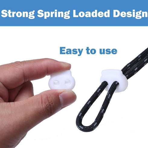 J.CARP 30Pcs White Plastic Cord Locks End Spring Toggle Stopper, Double Hole Elastic Cord Adjuster, Suit for Drawstrings, Bags, Shoelaces, Clothin...