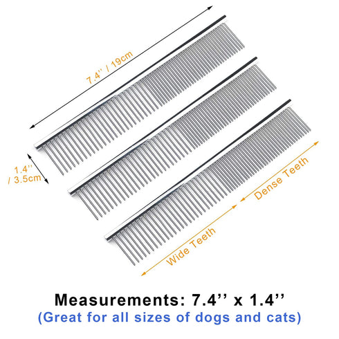Dog Combs Cat Combs 3 Pack Pet Combs Stainless Steel Metal Comb Wide Tooth Comb&Dense Tooth Comb Flea Comb for Cats Dogs Dog Grooming Comb-Silver...
