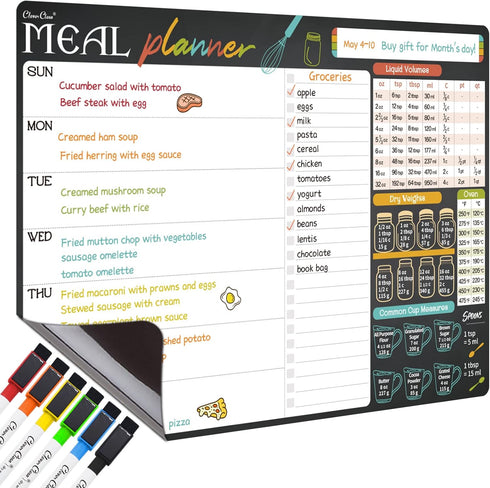 Magnetic Dry Erase Menu Board - 17"x12" Meal Planning Board for Fridge - 6 Extra Fine Point Markers Included - Shipped Flat...