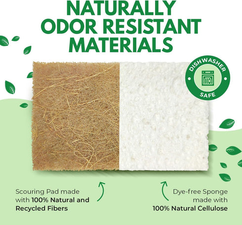 Natural Kitchen Sponges Pack of 15, Cellulose & Coconut Dish Sponge, Walnut Scrubber Sponges, Plate Friendly, No Scratch Eco Dishwashing Sponge fo...