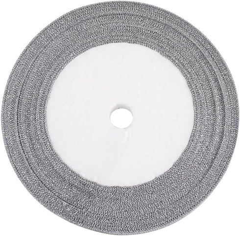 Glitter Metallic Silver Ribbon 3/8 Inch 25 Yards Sparkly Fabric Ribbon for DIY Crafts Sewing Gift Wrapping Package Bow Making Floral Christmas Dec...