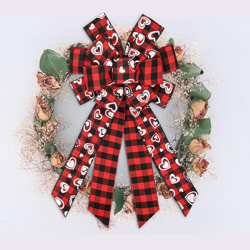Hying Large Valentines Bows for Wreath, Valentines Wreath Bow Black Red Buffalo Plaid Bows Holiday Hearts Burlap Tree Topper Bows for Front Door D...